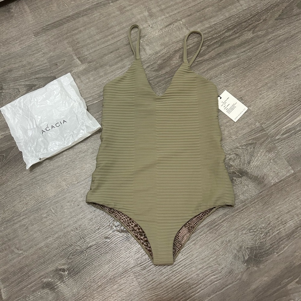 ACACIA Swimwear Olive Mineral dual Ribbed stella One-Piece bikini Bodysuit XS